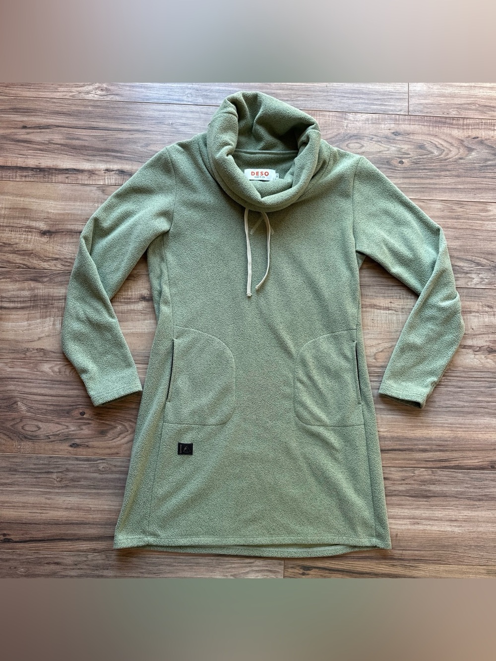 DESO Supply Co Velma Fleece Dress Women's Size Large EUC moss Green Made In USA